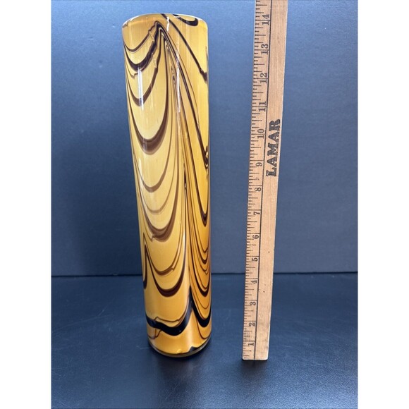 BROWN PULLED IRIDESCENT ART GLASS VASE - MINT CONDITION - Picture 2 of 5